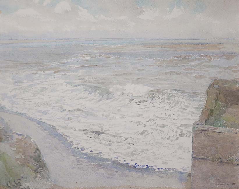Watercolour of the waves rolling in from the sea
