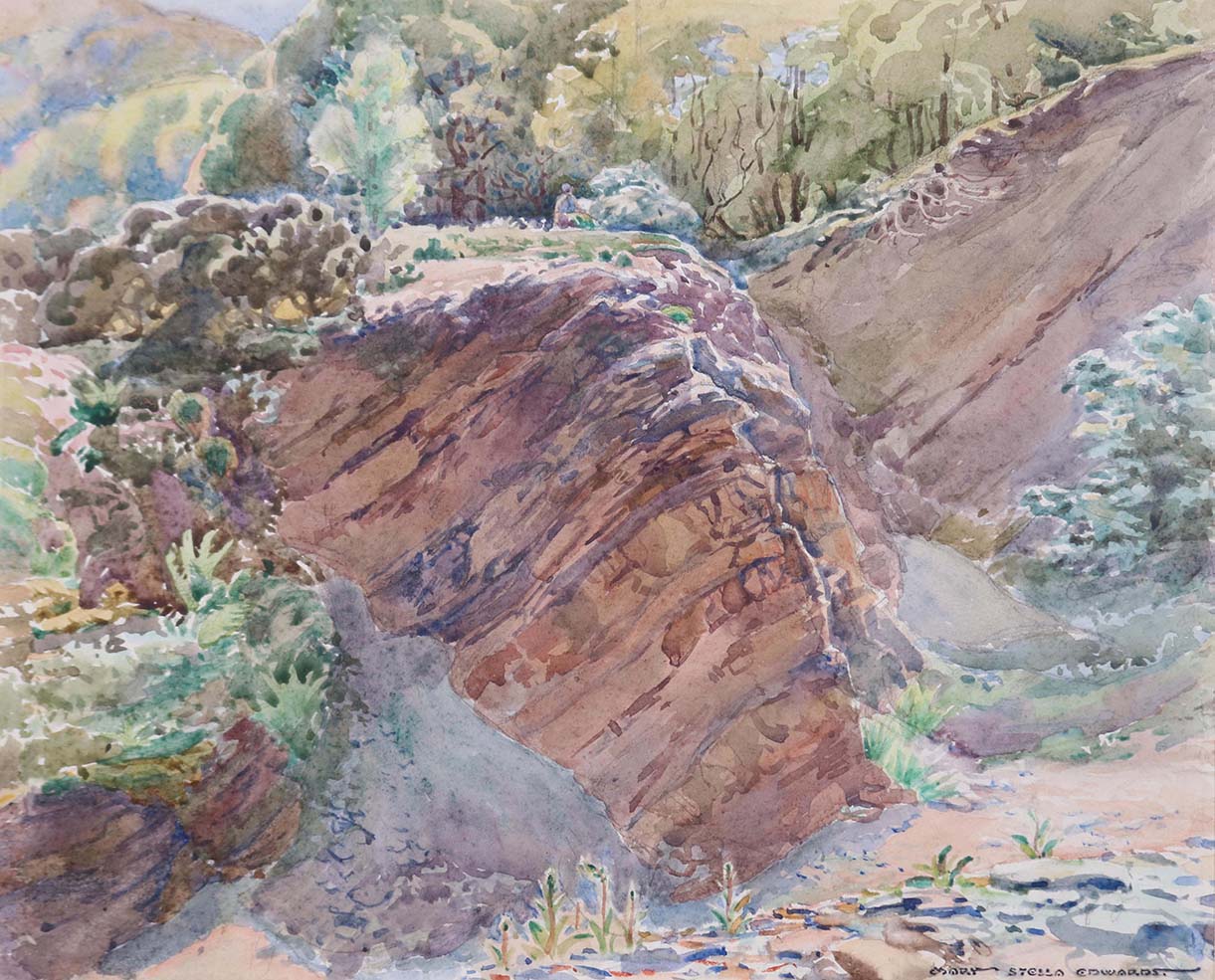 Watercolour of rocks by Mary Stella Edwards