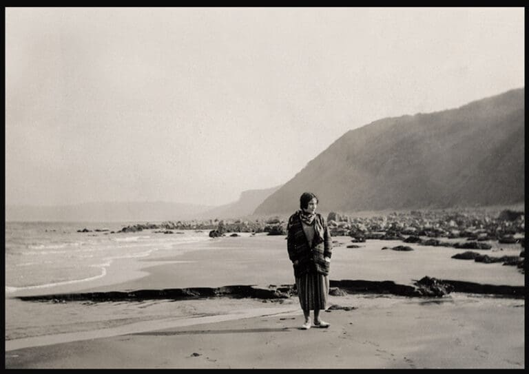 Mary Stella Edwards on the beach at low tide