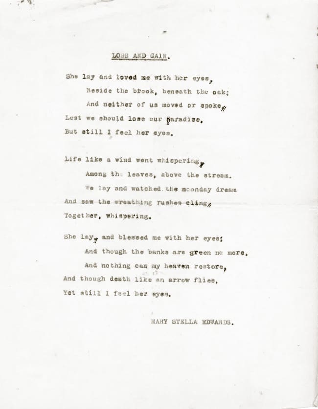 Loss and Gain poem written by Mary Stella Edwards
