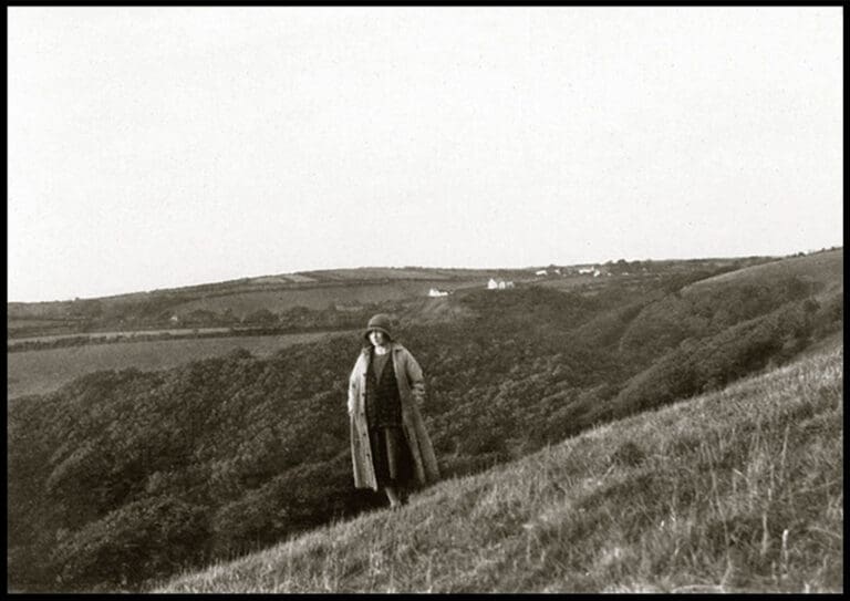 Mary Stella Edwards walking in North Devon countryside