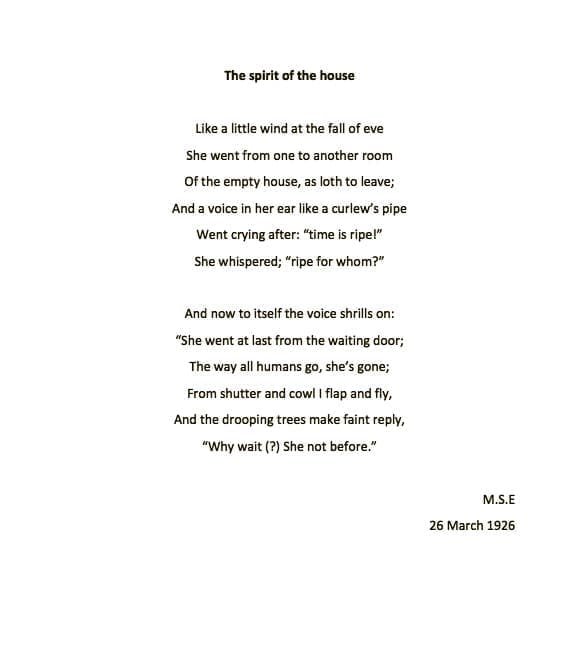 Spirit of the house poem by Mary Stella Edwards