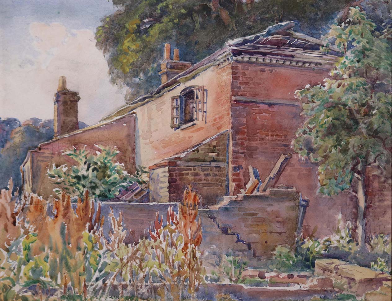 Watercolour of a building by Judith Ackland